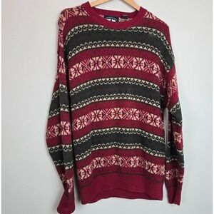 Vintage Woods & Gray Mens Fair Isle Knit Sweater L Red Green Holiday Christmas